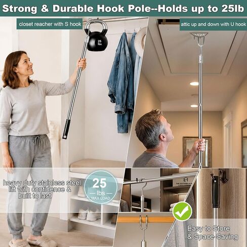 Closet Reacher Pole with Hooks,Clothes Hook Pole Extendable from 35" to 50" to Reach High Stainless Steel Hanger Reacher Pole for Reaching Clothes,Christmas Lights,Plants in Kuwait