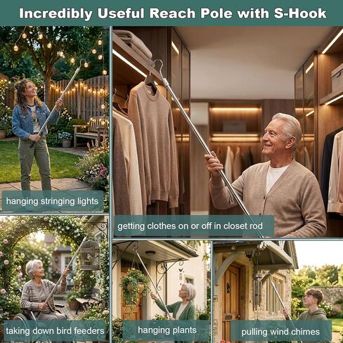 Closet Reacher Pole with Hooks,Clothes Hook Pole Extendable from 35" to 50" to Reach High Stainless Steel Hanger Reacher Pole for Reaching Clothes,Christmas Lights,Plants in Kuwait
