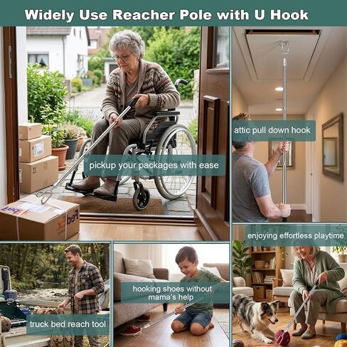 Closet Reacher Pole with Hooks,Clothes Hook Pole Extendable from 35" to 50" to Reach High Stainless Steel Hanger Reacher Pole for Reaching Clothes,Christmas Lights,Plants in Kuwait