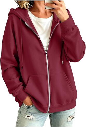 Oversized Zip Up Hoodie For Women Casual Long Sleeve Sweatshirts Fall Winter Track Jackets in Kuwait