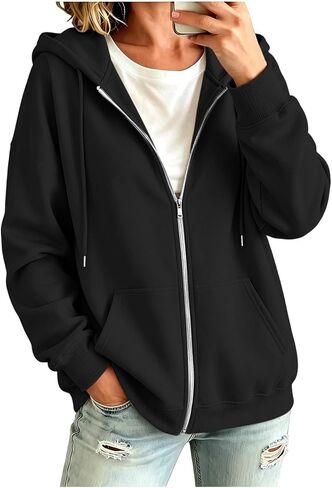 Oversized Zip Up Hoodie For Women Casual Long Sleeve Sweatshirts Fall Winter Track Jackets in Kuwait