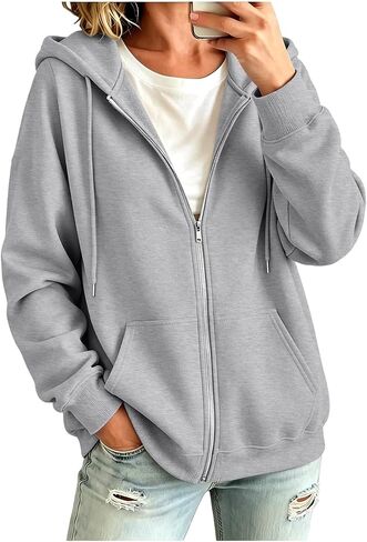 Oversized Zip Up Hoodie For Women Casual Long Sleeve Sweatshirts Fall Winter Track Jackets in Kuwait
