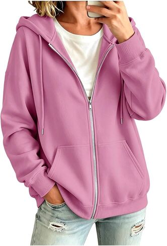 Oversized Zip Up Hoodie For Women Casual Long Sleeve Sweatshirts Fall Winter Track Jackets in Kuwait