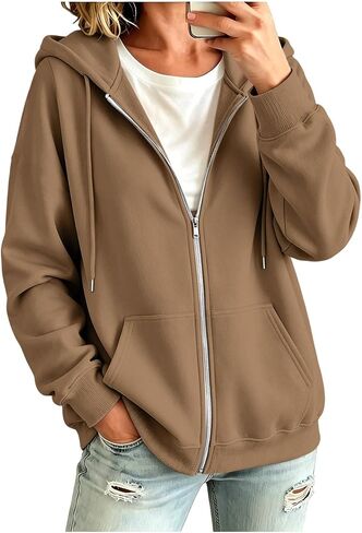 Oversized Zip Up Hoodie For Women Casual Long Sleeve Sweatshirts Fall Winter Track Jackets in Kuwait
