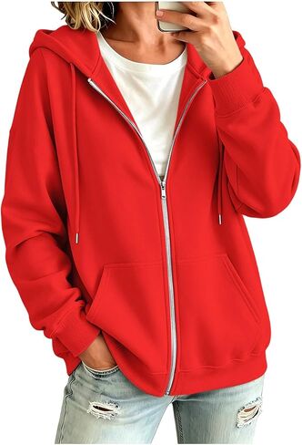 Oversized Zip Up Hoodie For Women Casual Long Sleeve Sweatshirts Fall Winter Track Jackets in Kuwait