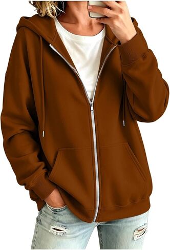 Oversized Zip Up Hoodie For Women Casual Long Sleeve Sweatshirts Fall Winter Track Jackets in Kuwait