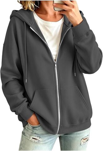 Oversized Zip Up Hoodie For Women Casual Long Sleeve Sweatshirts Fall Winter Track Jackets in Kuwait