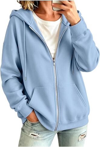 Oversized Zip Up Hoodie For Women Casual Long Sleeve Sweatshirts Fall Winter Track Jackets in Kuwait