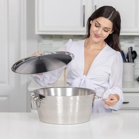 دلو ثلج كبير من الفولاذ المقاوم للصدأ معزول من BREKX مع غطاء للحفلات، ثلج ومشروبات معدنية مثبتة، دلو شمبانيا من أجل تبريد ممتد - 12 كوارت in Kuwait