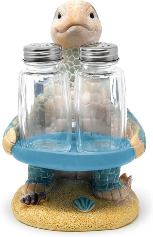 Sea Turtle Salt and Pepper Shakers Set with Holder, Coastal Beach Kitchen Table Decor, Ocean Themed Resin Figurine Set in Kuwait