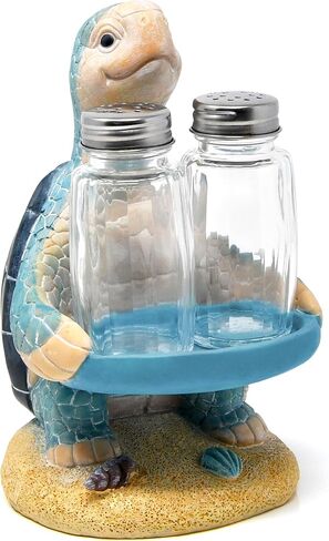 Sea Turtle Salt and Pepper Shakers Set with Holder, Coastal Beach Kitchen Table Decor, Ocean Themed Resin Figurine Set in Kuwait