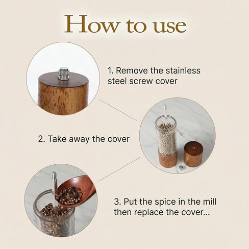 Wooden Salt and Pepper Grinder Set, 8 inch Manual Refillable Wooden Salt and Pepper Shakers Mill with Tray, Adjustable Coarseness, Solid Wood with Ceramic Stainless Steel Core, Transparent - 2 Packs in Kuwait