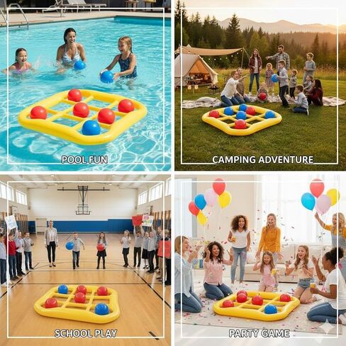 Jumbo Pool Tic Tac Toe Game Floating Outdoor 10 Balls Inflatable Tic Tac Toe Pool Game Adults and Family for Kids Ages Toys in Kuwait