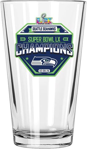 The Memory Company Officially Licensed NFL Seattle Seahawks 2026 Super Bowl LX Champions 16oz Pint Glass, Direct Print in Kuwait