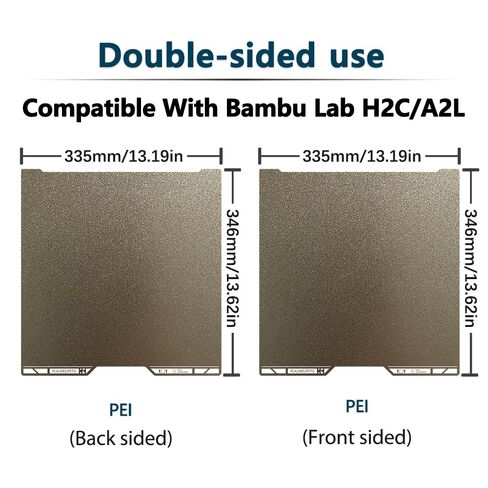نفس OEM للوحة PEI المزخرفة من Bambu Lab A2L/H2C مع رمز QR، 335x346.5 مم مزدوجة الجوانب مرنة من الفولاذ الزنبركي المغناطيسي مطبوعة على السرير PEI لطابعة Bambu Lab H2C/A2L ثلاثية الأبعاد (ذهبي) in Kuwait