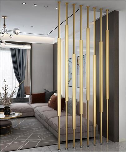 Wall Dividers Room Decoration Privacy Screens Metal Iron Round with Bases & Tops Adjustable Width Washroom/Balcony/Stairwell/Entrance Privacy Screen,Gold-16OCM/63IN/5.24FT in Kuwait