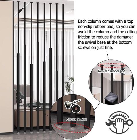 Wall Dividers Room Decoration Privacy Screens Metal Iron Round with Bases & Tops Adjustable Width Washroom/Balcony/Stairwell/Entrance Privacy Screen,Gold-16OCM/63IN/5.24FT in Kuwait