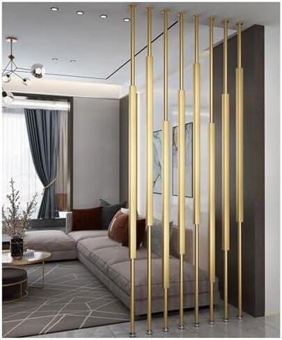 Wall Dividers Room Decoration Privacy Screens Metal Iron Round with Bases & Tops Adjustable Width Washroom/Balcony/Stairwell/Entrance Privacy Screen,Gold-16OCM/63IN/5.24FT in Kuwait