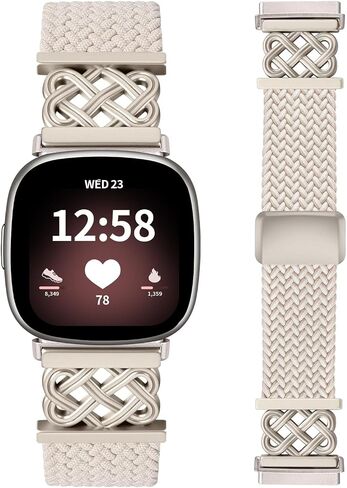 سوار مضفر بعقدة قلب سلتيك متوافق مع Fitbit Versa 4/Versa 3/Sense 2/Sense Bands للنساء والرجال، حلقة رياضية من النايلون المرن وحزام بديل قابل للتعديل مع قفل معدني مطور in Kuwait