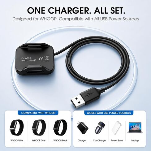 شاحن متوافق مع شاحن Whoop 5.0 One، Peak، Life/Whoop MG الأساسي، كابل شحن محمول USB-A بطول 3.3 قدم/1 متر لـ Whoop 5.0/MG، غير متوافق مع WHOOP4.0 in Kuwait