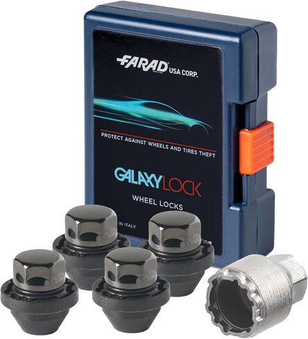 مجموعة أقفال العجلات Farad GalaxyLock AG6AF/MX باللون الأسود مناسبة لسيارة Toyota Tundra 2022، 2023، 2024، 2025، 2026 (حجم الخيط M14 X 1.5) - مجموعة من 4 صواميل العروة + 1 مفتاح in Kuwait
