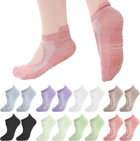 8 Pairs Pilates Socks with Grips for Women Yoga Socks | Yoga Socks Grippy Socks Pilates Gifts for Workout Barre Ballet Dance Hospital in Kuwait