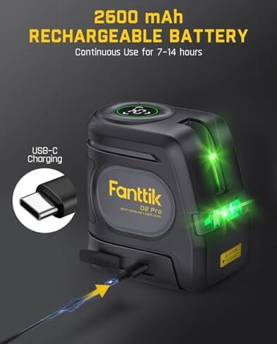 Fanttik D2 Pro Green Laser Level with 43.2" Tripod, Self-Leveling Green Cross Line Laser with LED Display, Type-C Rechargeable, 130° Vertical Beam Spread Cover in Kuwait