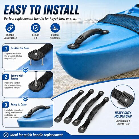 4 Pack Kayak Carry Handles for Wilderness Systems Pungo 120 2019-2026, Ergonomic Non-Slip Grip Pull Handle with Heavy Duty Webbing & Mount Base Easy Install in Saudi Arabia