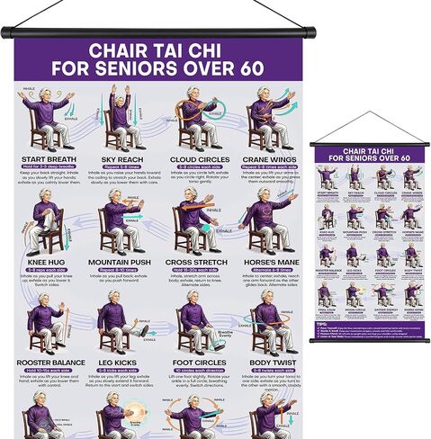 مخطط تمرين كرسي CozyNuukee Tai Chi مع دليل التنفس للمبتدئين | جاهز للتعليق، مخطط تمرين كرسي Tia Chia لكبار السن، ملصق تمرين تاي تشي جالس، 28 × 17، مخطط تاي تشي خطوة بخطوة in Kuwait