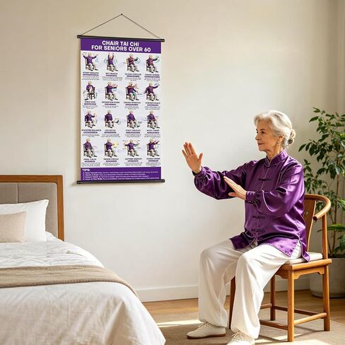 مخطط تمرين كرسي CozyNuukee Tai Chi مع دليل التنفس للمبتدئين | جاهز للتعليق، مخطط تمرين كرسي Tia Chia لكبار السن، ملصق تمرين تاي تشي جالس، 28 × 17، مخطط تاي تشي خطوة بخطوة in Kuwait