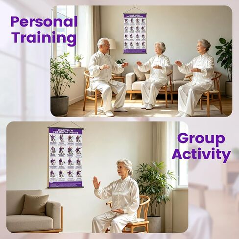 مخطط تمرين كرسي CozyNuukee Tai Chi مع دليل التنفس للمبتدئين | جاهز للتعليق، مخطط تمرين كرسي Tia Chia لكبار السن، ملصق تمرين تاي تشي جالس، 28 × 17، مخطط تاي تشي خطوة بخطوة in Kuwait