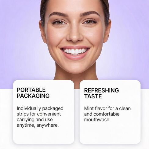 Purple Mouthwash Whitening Sachets 20 Pack – Color Correcting Formula, Alcohol & Peroxide Free, Fresh Mint, Travel Portable Oral Care (1 Boxes) in Kuwait