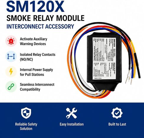 5 عبوات من ملحقات وحدة ترحيل الدخان المتداخلة SM120X لأجهزة إنذار الأطفال، متوافقة مع أجهزة إنذار الحريق Ki-dde Kn-cosm-iba، وتدعم الأجراس وصفارات الإنذار والإضاءة وملحقات التوصيل البيني للتركيب بنفسك in Kuwait