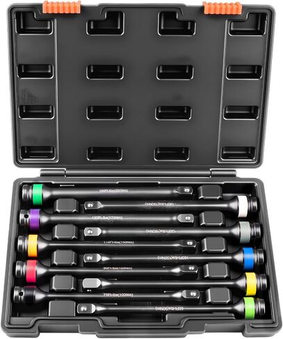 Torque Limiting Extension Bar Kit, 10 Piece 1/2" Drive Torque Wrench Set with Color-Coded Torque Sticks (65-150 Ft-Lbs), Compatible with 1/2" Drive Tools for Lug Nuts, Automotive Repair in Kuwait
