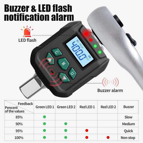 1/2" Digital Torque Adapter Set with Socket Adapters (1/4", 3/8") - 2% Accuracy, 8.8-295 ft-lb, Buzzer & LED Alerts, Working with Ratchet Wrench, Breaker Bar - for Automotive, Motorcycle & Car in Kuwait