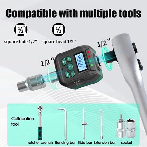 1/2" Digital Torque Adapter Set with Socket Adapters (1/4", 3/8") - 2% Accuracy, 8.8-295 ft-lb, Buzzer & LED Alerts, Working with Ratchet Wrench, Breaker Bar - for Automotive, Motorcycle & Car in Kuwait