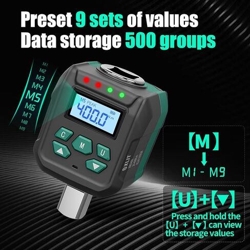1/2" Digital Torque Adapter Set with Socket Adapters (1/4", 3/8") - 2% Accuracy, 8.8-295 ft-lb, Buzzer & LED Alerts, Working with Ratchet Wrench, Breaker Bar - for Automotive, Motorcycle & Car in Kuwait