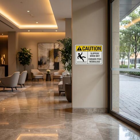 زلق عندما تكون مبللة، 4 ملصقات تحذيرية مقاس 10×7، زلقة عندما تكون مبللة، شارات أمان إسبانية إنجليزية إسبانية ثنائية اللغة، فينيل صناعي، مقاوم للأشعة فوق البنفسجية، مقاوم للطقس، صنع في الولايات المتحدة الأمريكية أرضية داخلية وخارجية in Kuwait