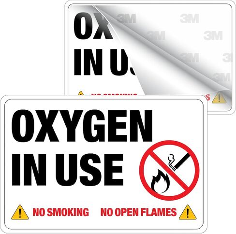 3M Oxygen in Use Safety Sign, No Smoking No Open Flames Warning, White, Self-Adhesive, 4x6 Inches, Water, UV and Heat Resistant, Pack of 2 Signages in Kuwait