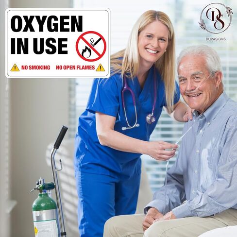 3M Oxygen in Use Safety Sign, No Smoking No Open Flames Warning, White, Self-Adhesive, 4x6 Inches, Water, UV and Heat Resistant, Pack of 2 Signages in Kuwait