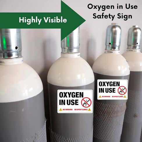 3M Oxygen in Use Safety Sign, No Smoking No Open Flames Warning, White, Self-Adhesive, 4x6 Inches, Water, UV and Heat Resistant, Pack of 2 Signages in Kuwait