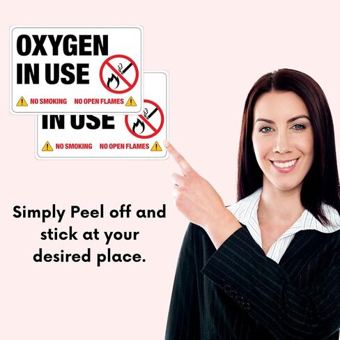 3M Oxygen in Use Safety Sign, No Smoking No Open Flames Warning, White, Self-Adhesive, 4x6 Inches, Water, UV and Heat Resistant, Pack of 2 Signages in Kuwait