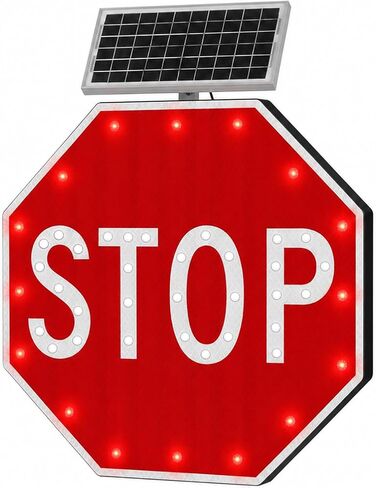 30 inch Solar Powered LED Stop Sign Traffic Control, Blinking Flashing LED Warning Sign, 5000mAh Rechargeable Stop Signs with Engineering Reflective Film & Galvanized Steel Plate, Easy Mounting for Outdoor Road Safety Control in Kuwait