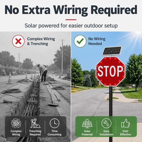 30 inch Solar Powered LED Stop Sign Traffic Control, Blinking Flashing LED Warning Sign, 5000mAh Rechargeable Stop Signs with Engineering Reflective Film & Galvanized Steel Plate, Easy Mounting for Outdoor Road Safety Control in Kuwait