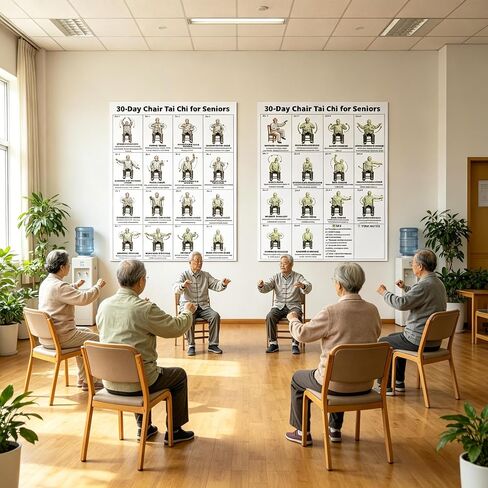 Tai Chi Chair Workout Chart Poster, 2PCS Chair Tai Chi for Seniors and Beginners, 30-Day Challenge Guide for Home, Office, Therapy & Weight Loss (10x8 Inch) in Kuwait