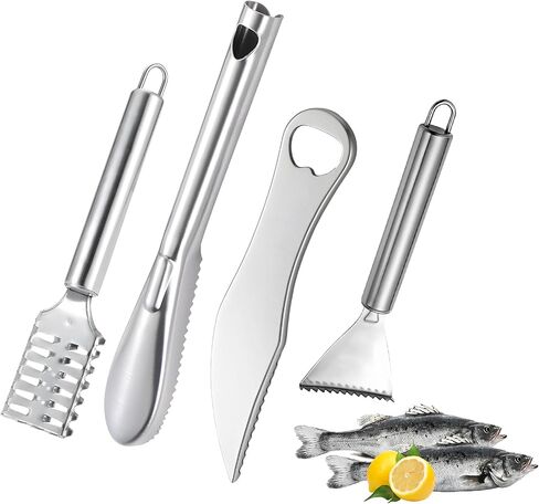 4 PCS Fish Scaler, Stainless Steel Fish Scale Remover, Fish Descaler Tool with Serrated Blade Design, Ideal for Home, Kitchen, Seafood Markets, and Professional Use in Kuwait