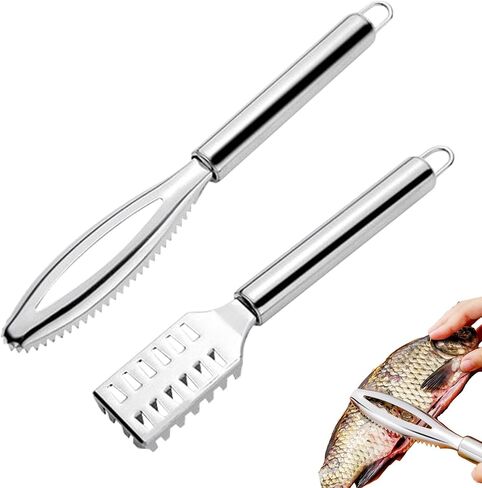 2 Pcs Fish Scale Remover, Stainless Steel Sawtooth Scraper Remover with Handle Kitchen Tool Fast Cleaning Skin for Restaurants Seafood Markets and Fish Sales(Silver) in Kuwait