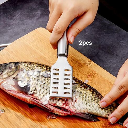2 Pcs Fish Scale Remover, Stainless Steel Sawtooth Scraper Remover with Handle Kitchen Tool Fast Cleaning Skin for Restaurants Seafood Markets and Fish Sales(Silver) in Kuwait