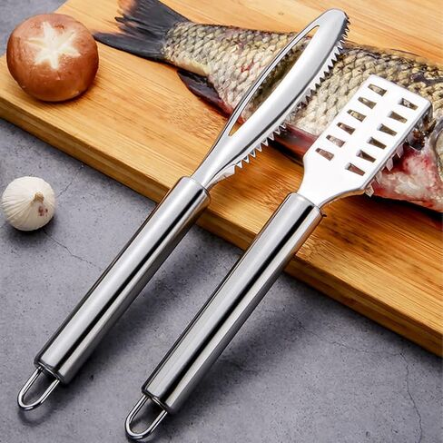 2 Pcs Fish Scale Remover, Stainless Steel Sawtooth Scraper Remover with Handle Kitchen Tool Fast Cleaning Skin for Restaurants Seafood Markets and Fish Sales(Silver) in Kuwait