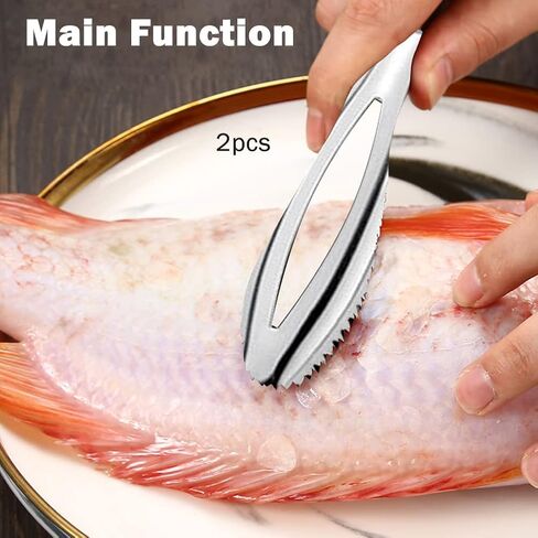 2 Pcs Fish Scale Remover, Stainless Steel Sawtooth Scraper Remover with Handle Kitchen Tool Fast Cleaning Skin for Restaurants Seafood Markets and Fish Sales(Silver) in Kuwait